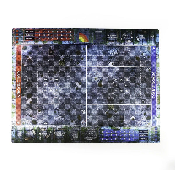 Blood Bowl 7 saison – Graveyard pitch Mat 35.5″ x 27.5″ / 90cm x 70cm – rubber pitch with dugouts and tables compatible