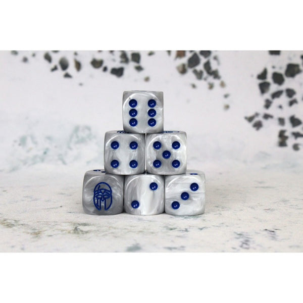Conquest :City States: Faction Dice on Gray swirl Dice