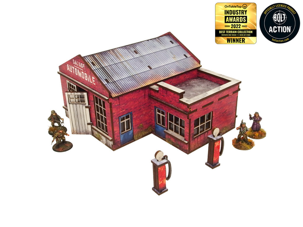 WW2 Normandy Garage w. Petrol Station PREPAINTED [28mm/1:56]