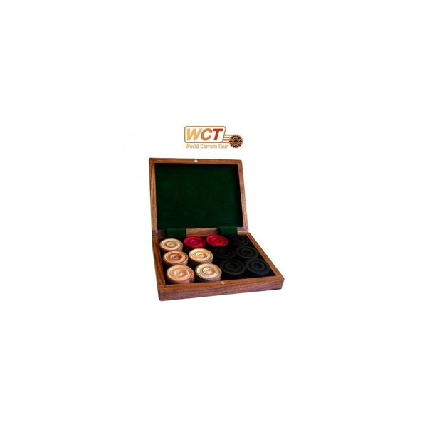 Carrom : Set de 24 pions en coffret palissandre